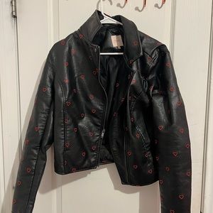 Candies leather jacket with hearts